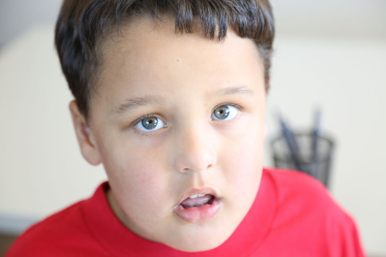 boy in red shirt